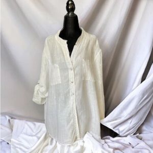 ANGELA MARA unique linen shirt with sequin and lace size extra large